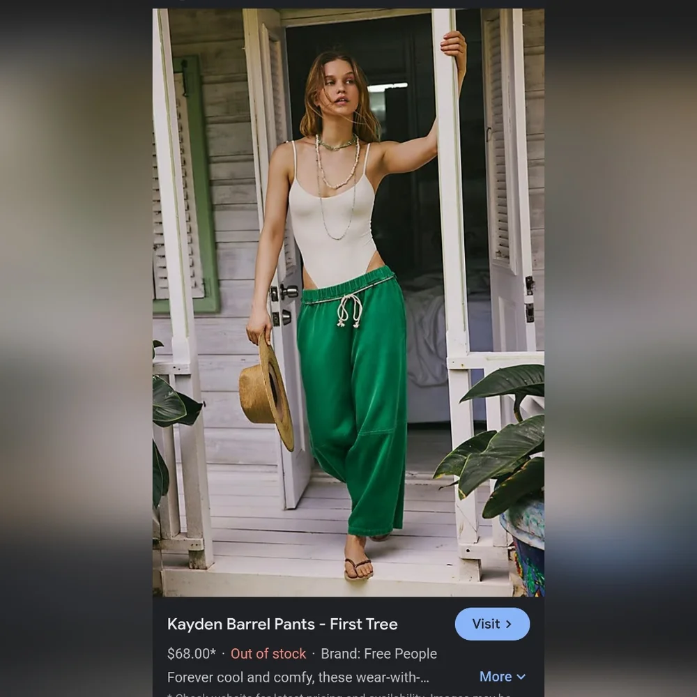 NWOT Free People Kayden Loose for Barrel Pants - Green, First Tree - XS - Picture 2 of 4